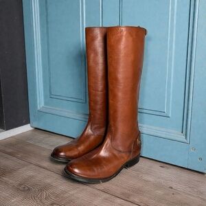 Frye Melissa Button Back Zip Cognac brown Riding Boots